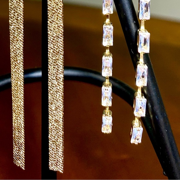 Chain Tassel Earrings Rhinestone Long Decorative Dangle set of 3 Earrings - Picture 8 of 8